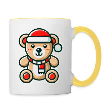 Weihnachtlicher Teddybär - Tasse zweifarbig - Weiß/Gelb - Rechts