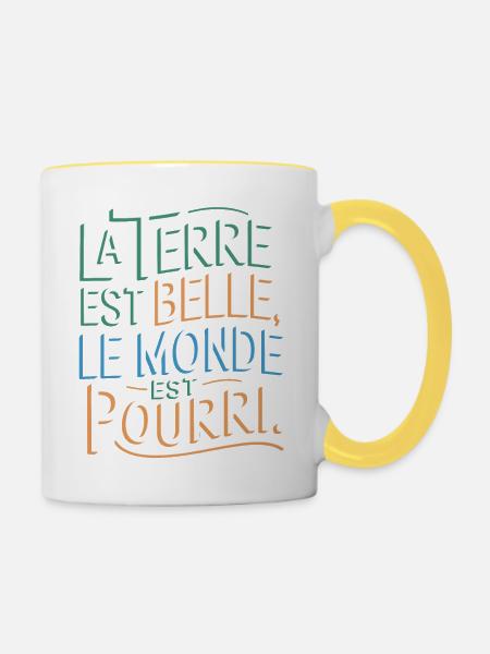 La Terre est belle, le monde est pourri - Mug contrasté - blanc/jaune