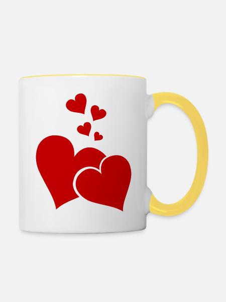 Hearts - Tasse zweifarbig - Weiß/Gelb