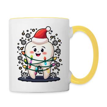 Zähne Weihnachten Zahnarzt Geschenk - Tasse zweifarbig - Weiß/Gelb - Rechts