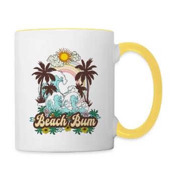 Beach Bum - Meer Palmen Retro Strand Regenbogen - Tasse zweifarbig - Weiß/Gelb - Rechts