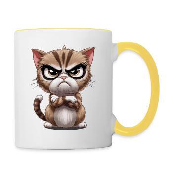 Lustige grimmige Katze – Cartoon-Motiv für Tierfre - Tasse zweifarbig - Weiß/Gelb - Rechts