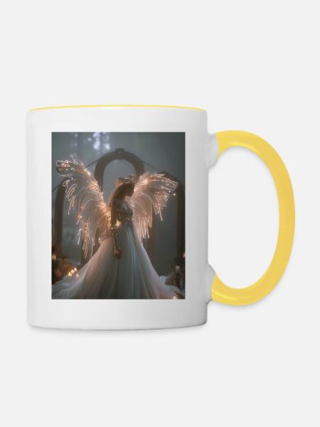 Schutzengel - Tasse zweifarbig - Weiß/Gelb