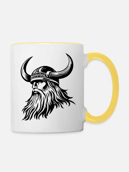 Wikinger Helm - Tasse zweifarbig - Weiß/Gelb