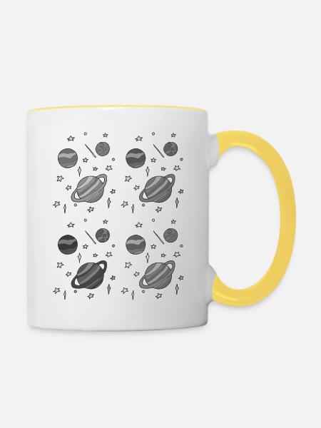 planetenmuster graustufen - Tasse zweifarbig - Weiß/Gelb