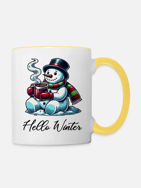Schneemann Hello Winter - Tasse zweifarbig - Weiß/Gelb