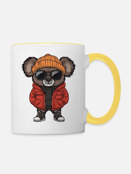 Koala Cool Comic - Tasse zweifarbig - Weiß/Gelb