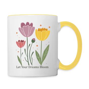 Vintage- trifft modernes Design – Stilvolle Blumen - Tasse zweifarbig - Weiß/Gelb - Rechts