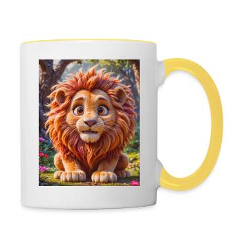 Super süße afrikanische Tiere – Löwe - Tasse zweifarbig - Weiß/Gelb - Rechts