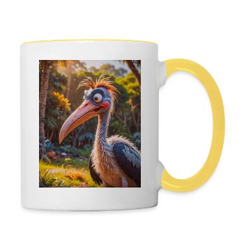 super süße afrikanische Tiere – Marabou Storch - Tasse zweifarbig - Weiß/Gelb - Rechts