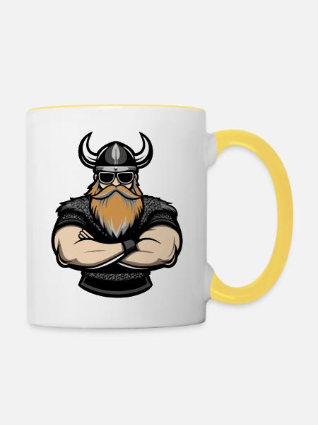 wikinger comic - Tasse zweifarbig - Weiß/Gelb