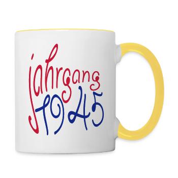 Jahrgang 1945 geboren - Tasse zweifarbig - Weiß/Gelb - Rechts