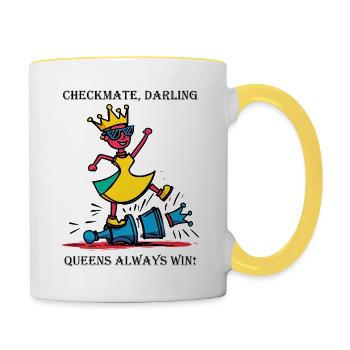 Échec et mat, chérie – Les dames gagnent toujours ! - Mug contrasté - blanc/jaune - Droite