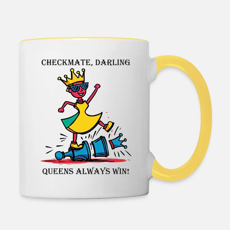 Checkmate, Darling – Queens Always Win! - Contrasting Mug - white/yellow