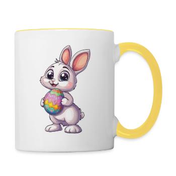 Cute Easter bunny with Easter egg - Contrasting Mug - white/yellow - Right