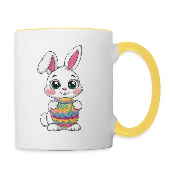 Lapin de Pâques mignon et câlin avec un œuf de Pâques coloré - Mug contrasté - blanc/jaune - Droite