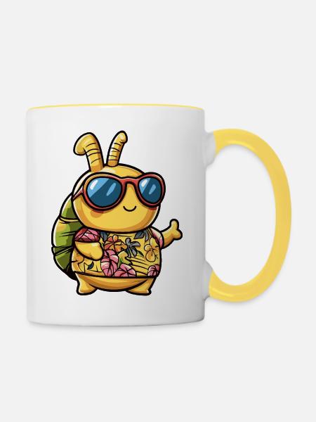 Schnecke Lustig Sommer - Tasse zweifarbig - Weiß/Gelb