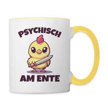 Psychisch am Ente - Tasse zweifarbig - Weiß/Gelb - Rechts