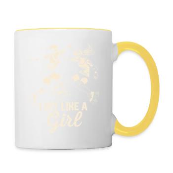 Je frappe comme une fille Roller Derby - Mug contrasté - blanc/jaune - Droite