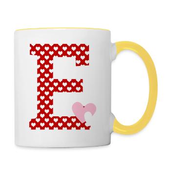 Buchstabe E Herz - Tasse zweifarbig - Weiß/Gelb - Rechts