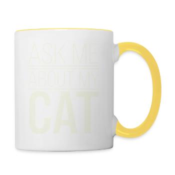 Posez-moi des questions sur mon t-shirt Cat Cat Humor - Mug contrasté - blanc/jaune - Droite