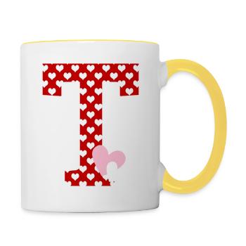 Lettre t cœur - Mug contrasté - blanc/jaune - Droite