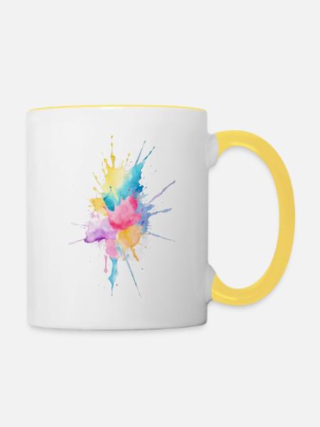Aquarelle abstraite éclaboussure - Mug contrasté - blanc/jaune
