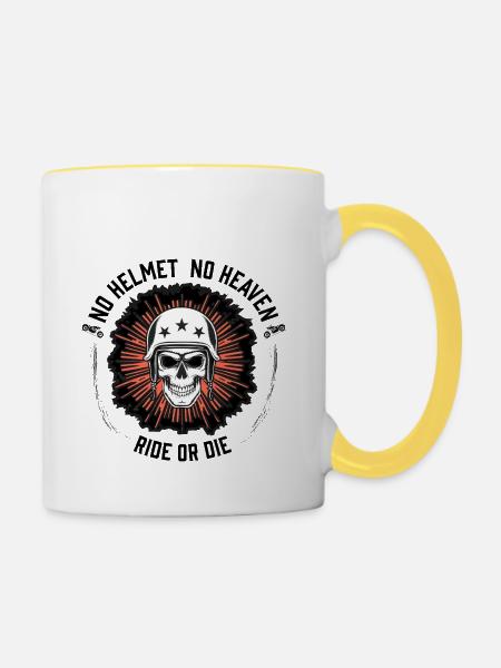 Totenschädel mit Helm - Tasse zweifarbig - Weiß/Gelb