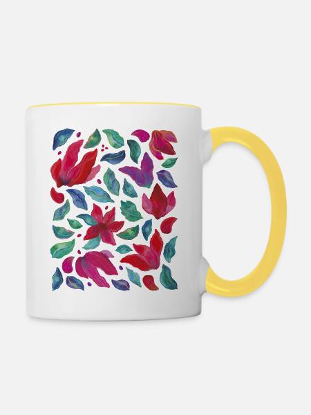 Lebendige Blumen - Tasse zweifarbig - Weiß/Gelb