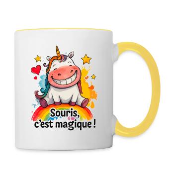Magisches Einhorn – Maus, es ist Magie! - Tasse zweifarbig - Weiß/Gelb - Rechts
