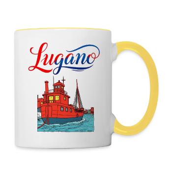 Lugano Hafenlandschaft Kunstdruck - Tasse zweifarbig - Weiß/Gelb - Rechts