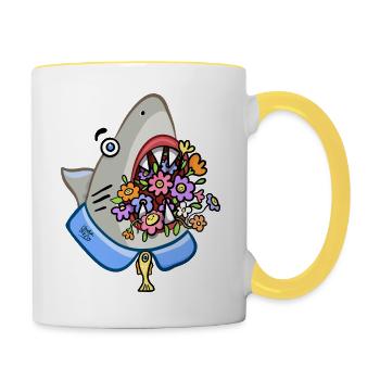Shark with Floral Bouquet in his Jaws - Contrasting Mug - white/yellow - Right