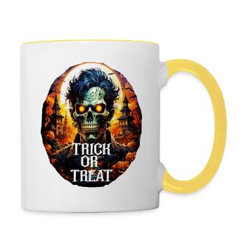 Gruseliger Halloween Zombie Trick or Treat - Tasse zweifarbig - Weiß/Gelb - Rechts