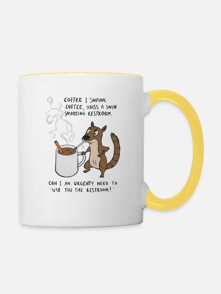 Kaffee Notfall Beutier Eichhörnchen Kippe - Tasse zweifarbig - Weiß/Gelb