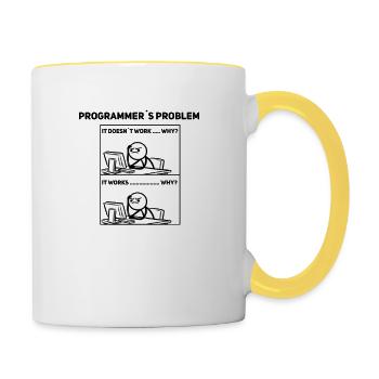 Programmierer Humor – Manchmal klappt’s nicht Shir - Tasse zweifarbig - Weiß/Gelb - Rechts