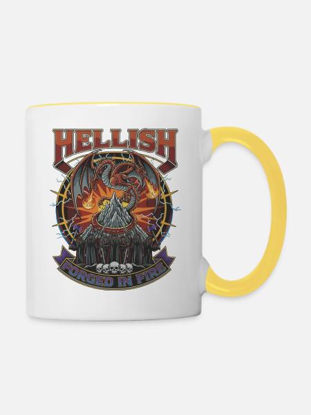 Hellish Forged in Fire - Tasse zweifarbig - Weiß/Gelb
