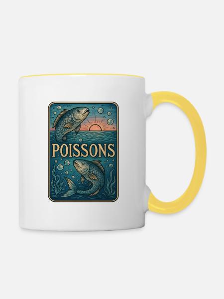 Fische Sternzeichen - Astrologie - Tasse zweifarbig - Weiß/Gelb