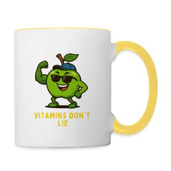 Les vitamines ne mentent pas Fitness Apple Cartoon - Mug contrasté - blanc/jaune - Droite