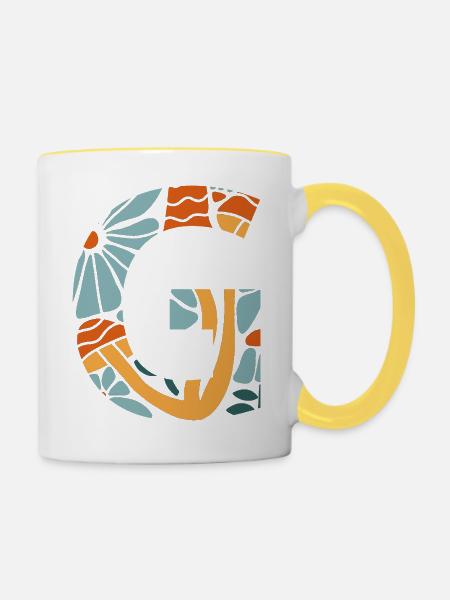 Buchstabe g Blumen groovy Geschenkidee - Tasse zweifarbig - Weiß/Gelb