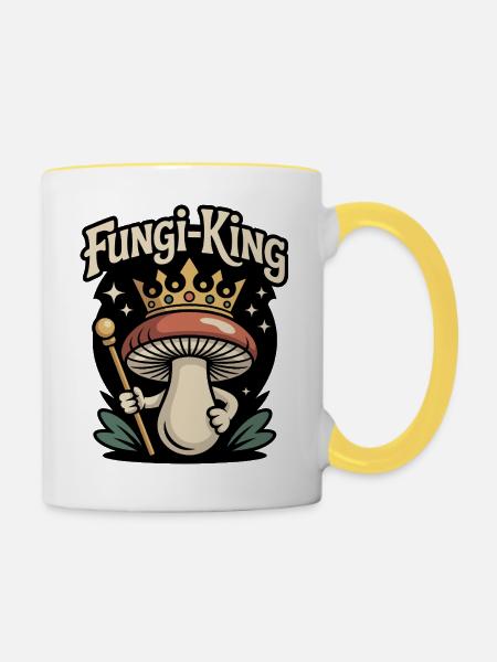 Pilzkönig Lustiger Pilz - Tasse zweifarbig - Weiß/Gelb