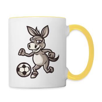 Esel Fußball Comic - Tasse zweifarbig - Weiß/Gelb - Rechts