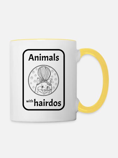 Katze mit Frisur - Tasse zweifarbig - Weiß/Gelb