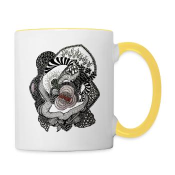 Black White Flower Spiral - Contrasting Mug - white/yellow - Right