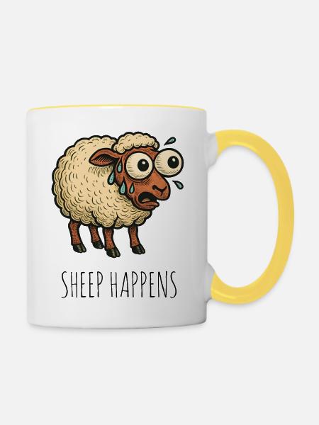 Sheep Happens Shit Happens - Tasse zweifarbig - Weiß/Gelb