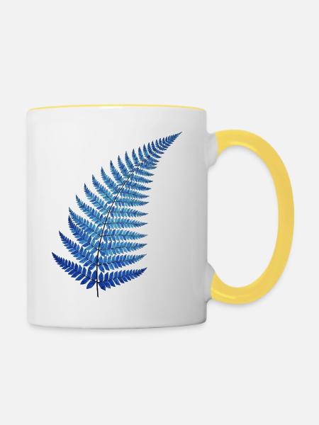 Blauer Farn Traum - Tasse zweifarbig - Weiß/Gelb