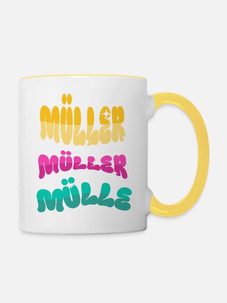 Müller Name Nachname - Tasse zweifarbig - Weiß/Gelb
