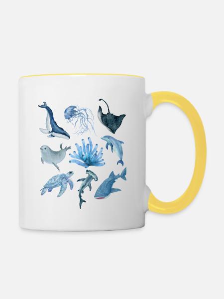 Ocean animals - Tasse zweifarbig - Weiß/Gelb