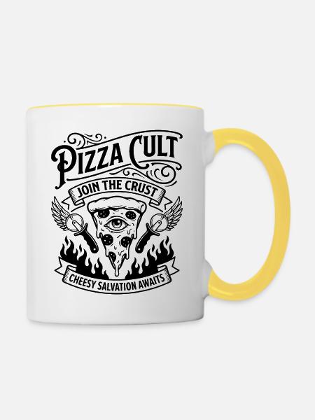 Pizza Cult Cheesy Salvation - Tasse zweifarbig - Weiß/Gelb