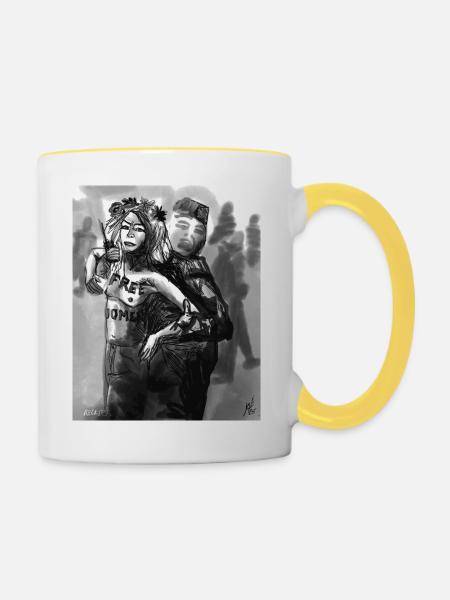 Freiheit unter Bedrohung - Tasse zweifarbig - Weiß/Gelb
