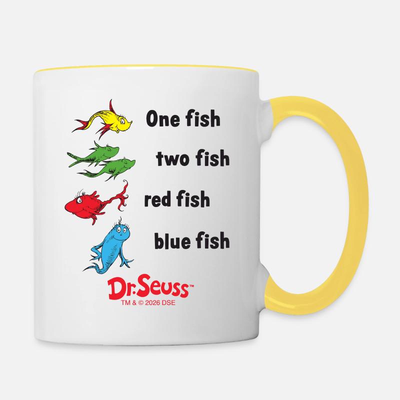 One Fish Two Fish Red Fish Blue Fish Design - Contrasting Mug - white/yellow